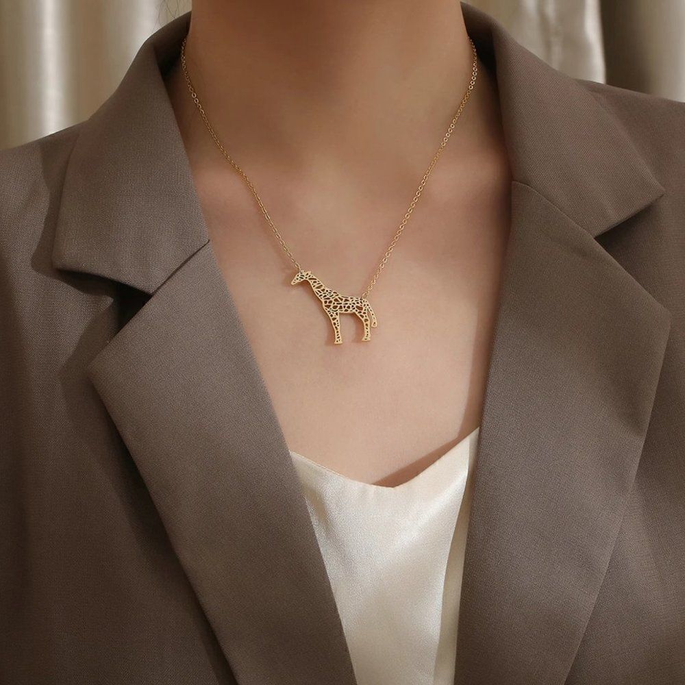 Geometric Giraffe Pendant Necklace in Gold - Picture 5 of 5